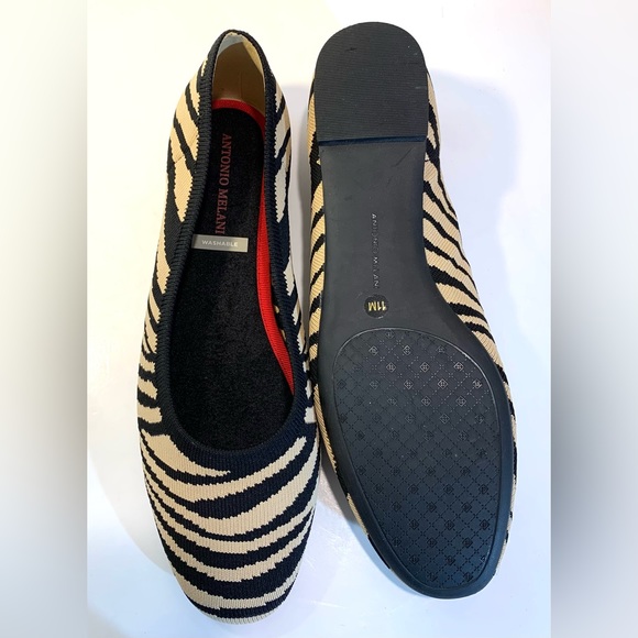 Antonio Melani Briissaa-A Black Tan Zebra Knit Flats Sz 11M - Picture 9 of 10
